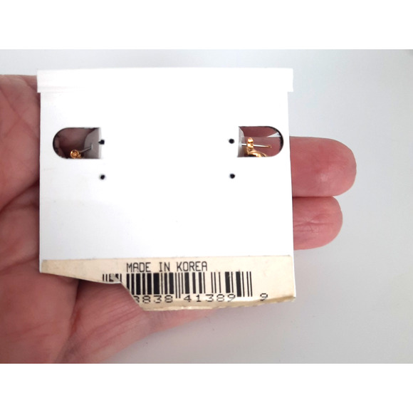 Anne Klein Vintage Made In Korea Gold Intertwined Double Hoop Earrings NOS - Picture 3 of 5